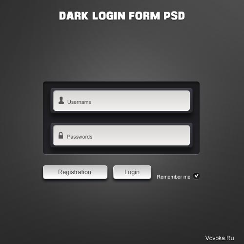 Темная Форма Входа PSD