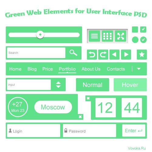Зеленый Веб Интерфейс для Фотошопа